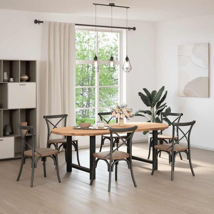 The Living Store Eettafel 220x100x74 cm ovaal massief eikenhout lichtbruin Eetkamertafel Eikenhouten Tafel Ronde Tafel Grote Tafel Stalen Tafelpoten