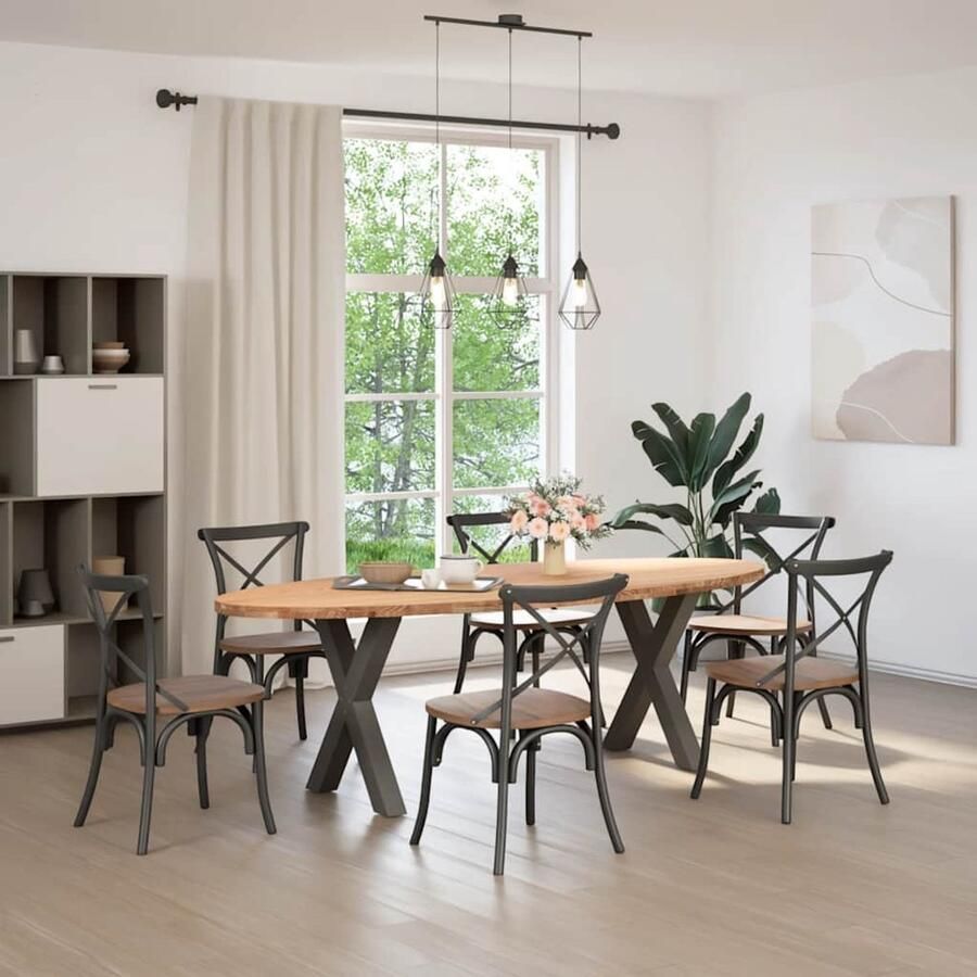 The Living Store Eettafel 240x100x74 cm ovaal massief eikenhout lichtbruin Tafel Met Poten Houten Tafel Eetkamertafel Oak Wood Dining Table Massief Eiken Tafel