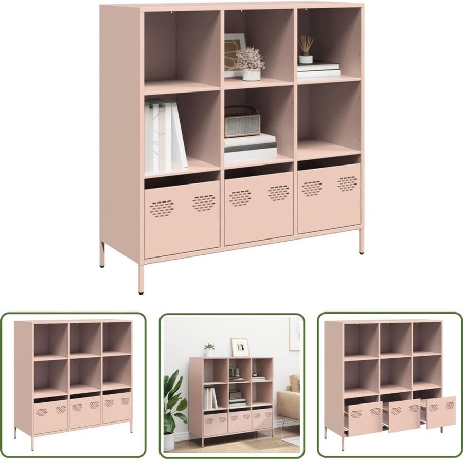 The Living Store Hoge kast 101 5x39x103 5 cm staal roze Hoge Kast Roestvrijstalen Kast Roze Kast Opbergkast Bibliotheekkast