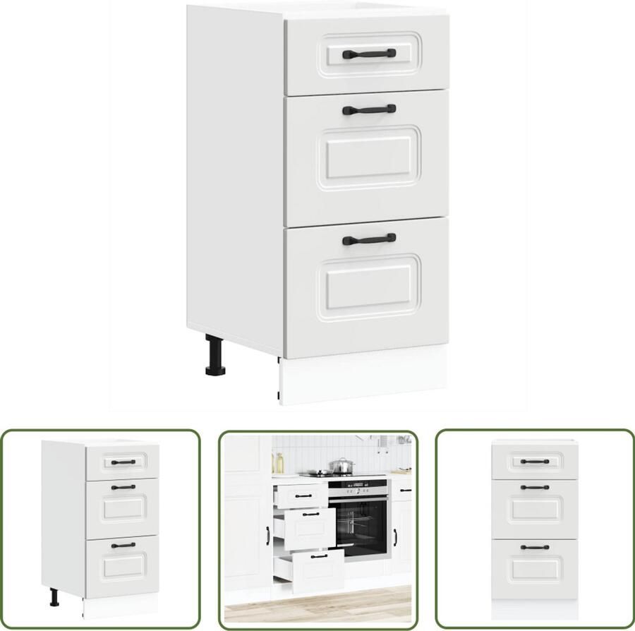 The Living Store Keuken onderkast Kalmar bewerkt hout wit Keukenonderkast Houten Keukenkast Opslagoplossing Keuken Keukenmeubel Kalmar Serie