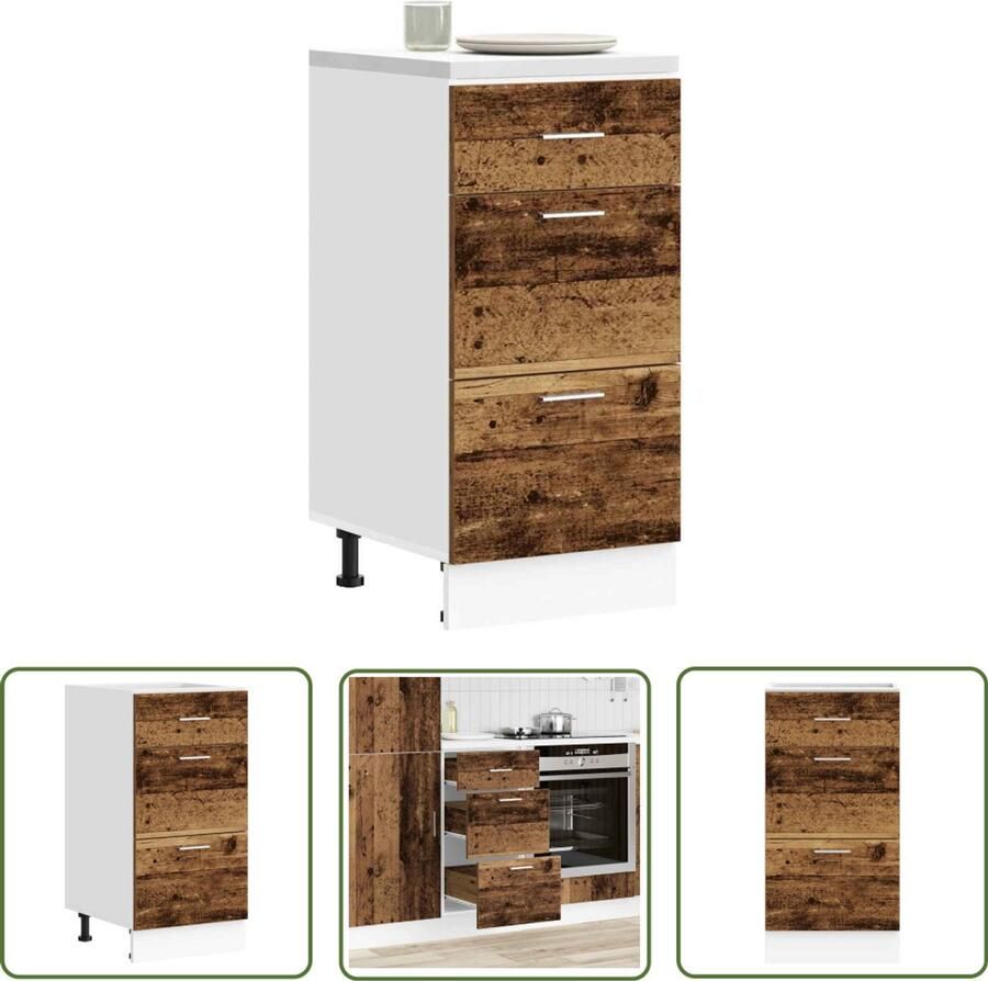 The Living Store Onderkast 40x46x81 5 cm bewerkt hout oud houtkleurig Keukenonderkast Houten Kast Opslagoplossing Keukenopslag Onderkasten