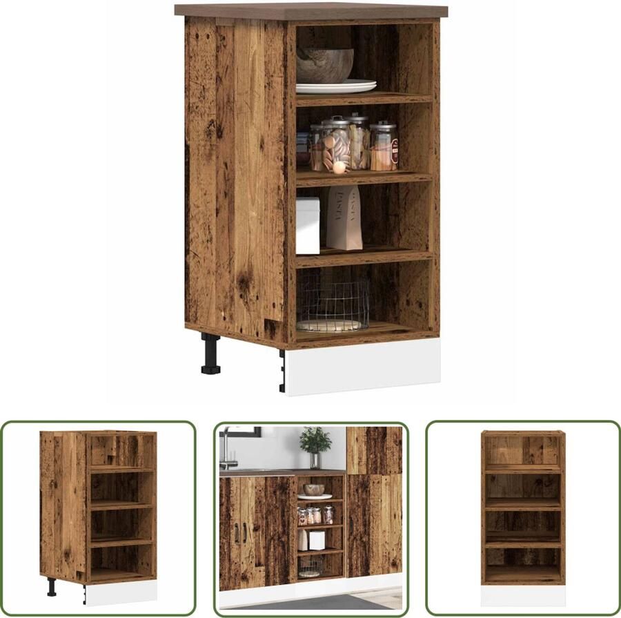 The Living Store Onderkast 40x44 5x81 5 cm bewerkt hout oud houtkleurig Onderkasten Keukenopbergruimte Houten Kast Vintage Kast Rustic Design