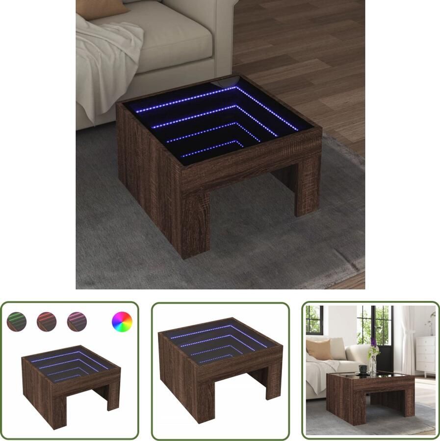 VidaXL Klikmechanisme Dynamische Sleutel Salontafel met Infinity LED 50x50x30 cm bruin eikenkleurig Draaihoek Torque Wrench Gereedschapset