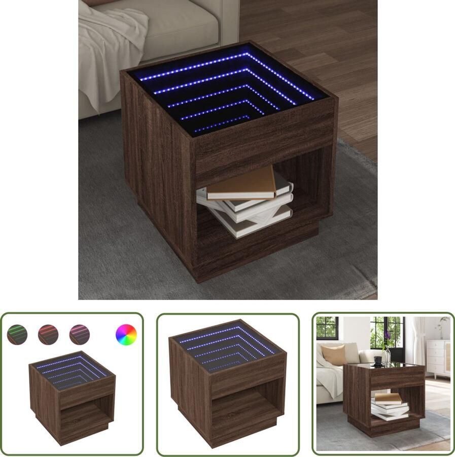 VidaXL Klikmechanisme Dynamische Sleutel Salontafel met Infinity LED 50x50x50 cm bruin eikenkleurig Gereedschapset Mechanica Handgereedschap