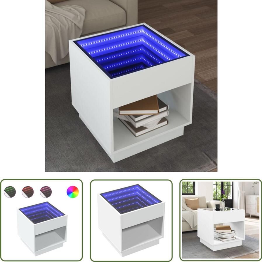 VidaXL Salontafel met Infinity LED 50x50x50 cm wit Dynamische Sleutel Klikmechanisme Gereedschapset Mechanica Montagestool