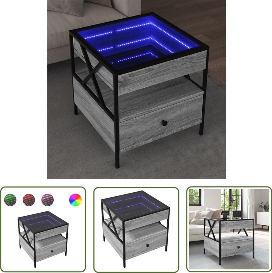 VidaXL Salontafel met Infinity LED 50x50x51 cm grijs sonoma eikenkleur Dynamische Sleutel Klikmechanisme Gereedschapset Mechanica Torque Wrench