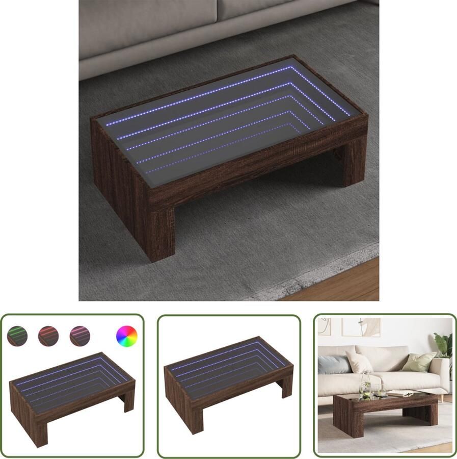 VidaXL Klikmechanisme Dynamische Sleutel Salontafel met Infinity LED 90x50x30 cm bruin eikenkleurig Gereedschapset Mechanica Handgereedschap