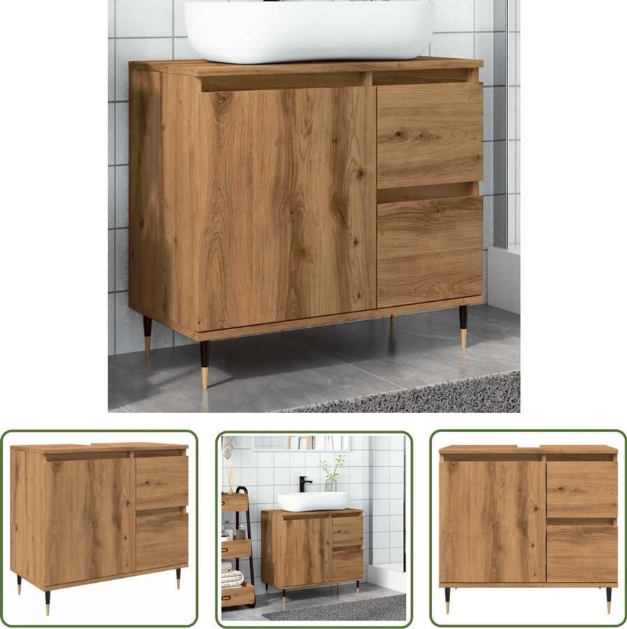 VidaXL Klikmechanisme Dynammometer Sleutel Badkamerkast 65x33x60 cm bewerkt hout artisanaal eikenkleurig Drapers Tools Gereedschapset Torque Wrench