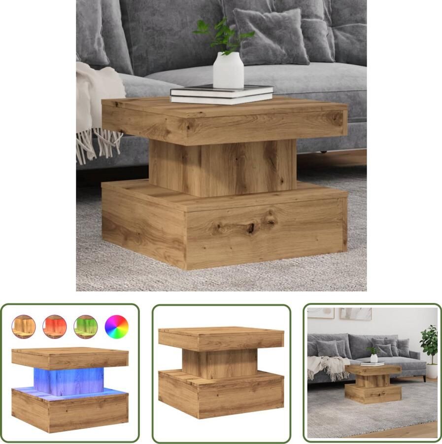 VidaXL Klikmechanisme Dynammometer Sleutel Salontafel met LED-verlichting 50x50x40cm artisanaal eikenkleur Gereedschap Handgereedschap Drapers Tools