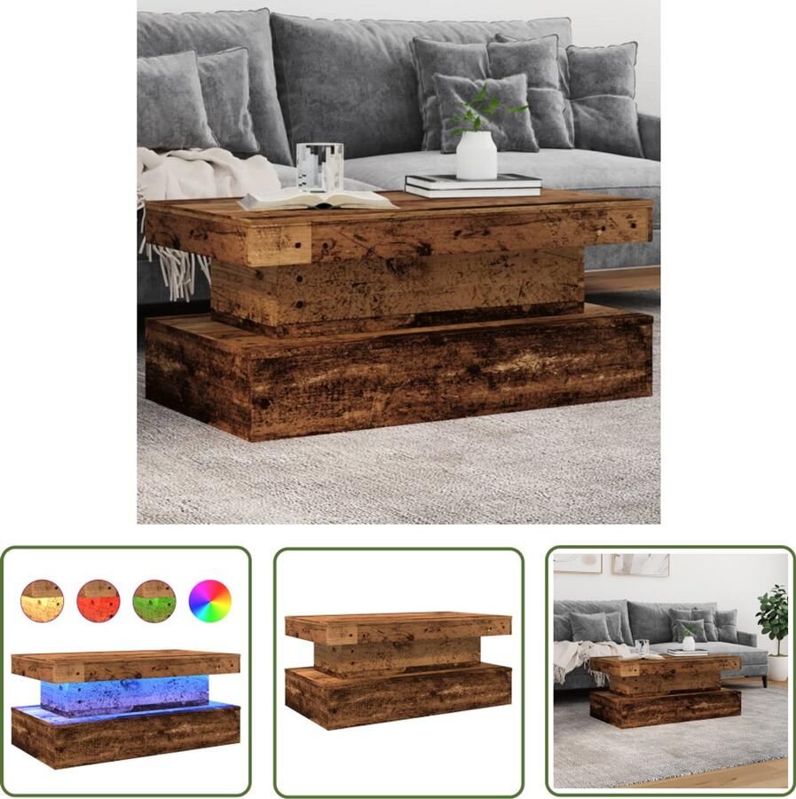 VidaXL Salontafel met LED-verlichting 90x50x40 cm oud houtkleurig Dynammometer Sleutel Klikmechanisme Draai Moment Gereedschapset Handgereedschap