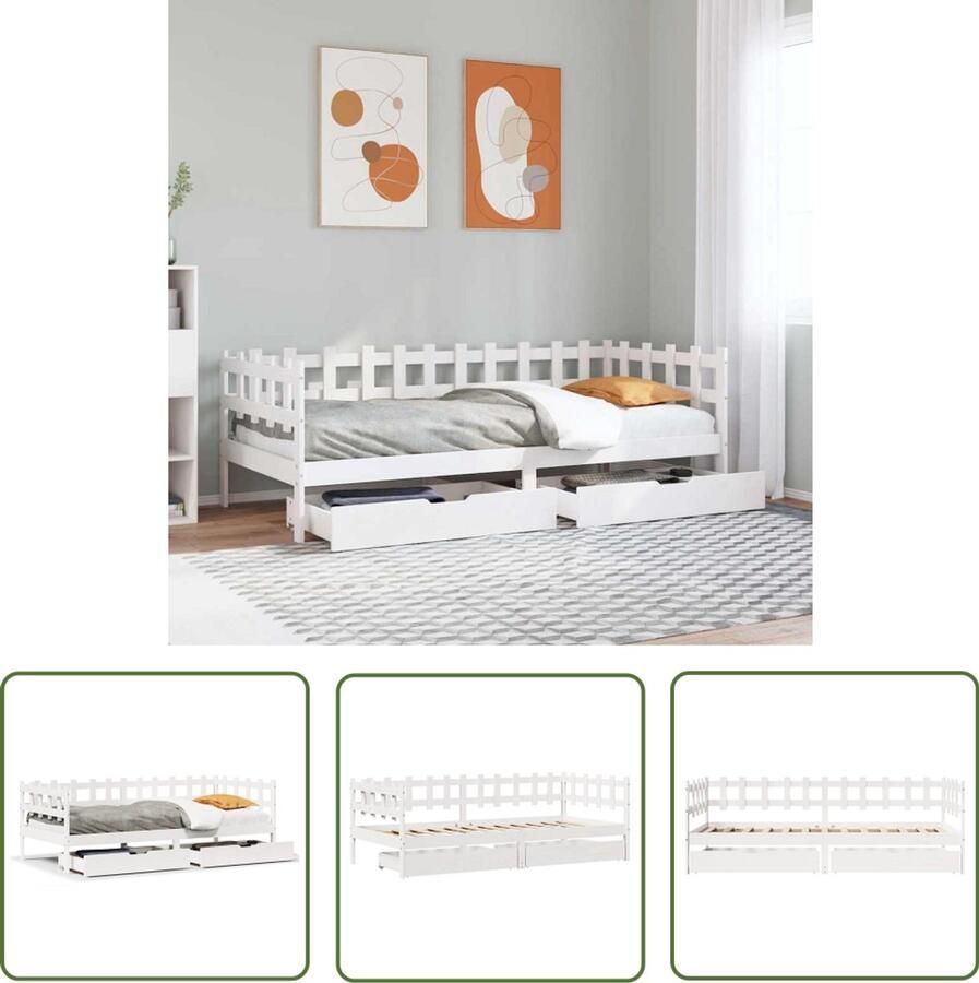 VidaXL Klikmechanisme Dynammometer Sleutel Slaapbank met lades 80x200 cm massief grenenhout wit Gereedschapset Monteursgereedschap Roestvrijstalen Sleutel