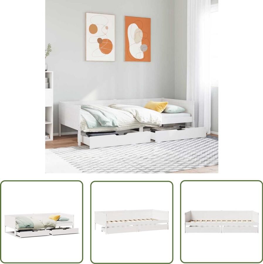 VidaXL Klikmechanisme Dynammometer Sleutel Slaapbank met lades 90x190 cm massief grenenhout wit Gereedschapset Drapers Tools Montering