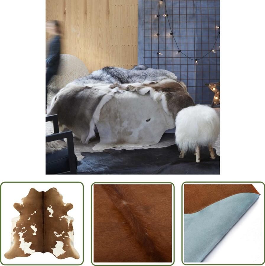 VidaXL Vloerkleed 180x220 cm echte koeienhuid bruin en wit Vloerkleed Koeienhuid Lederen Vloerkleed Vintage Vloerkleed Natuurlijk Vloerkleed