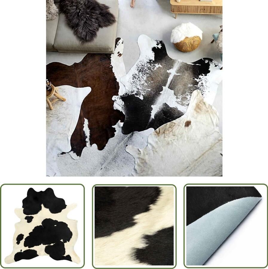 VidaXL Vloerkleed 180x220 cm echte koeienhuid zwart en wit Vloerkleed Koeihuid Lederen Vloerkleed Vintage Vloerkleed Design Vloerkleed