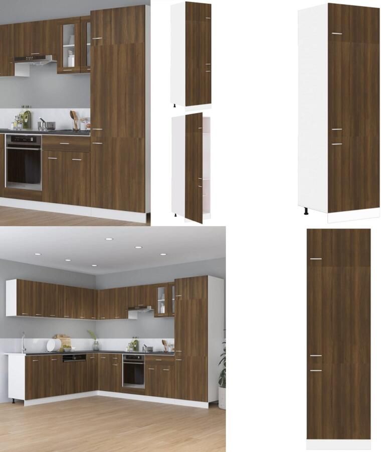 VidaXL Koelkastkast 60x57x207 cm bewerkt hout bruin eikenkleur Keukenkast Keukenkasten Keukenkastje Kastje