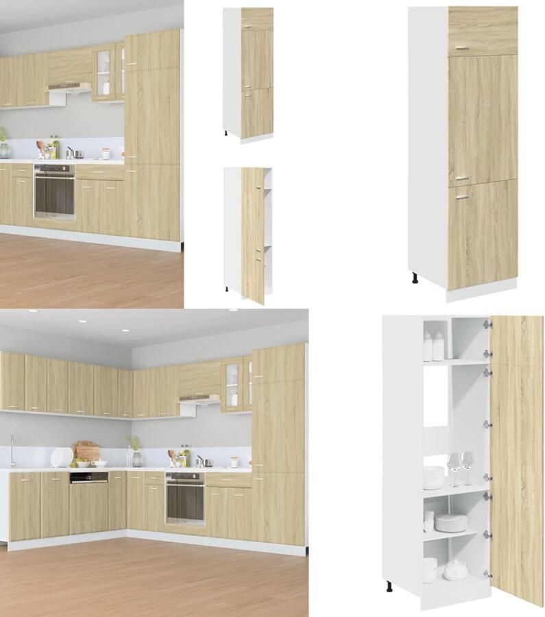 VidaXL Koelkastkast 60x57x207 cm spaanplaat sonoma eikenkleurig Keukenkast Koelkast Keukenkasten Koelkast Keukenkast Keukenkastje