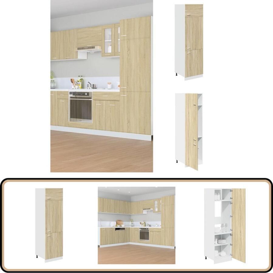 VidaXL Keukenopbergruimte Koelkastkast Koelkast Lyonkast Lyon 60x57x207 cm bewerkt hout sonoma eikenkleurig Houten Kast Bruine Kast Spaanplaat Kast