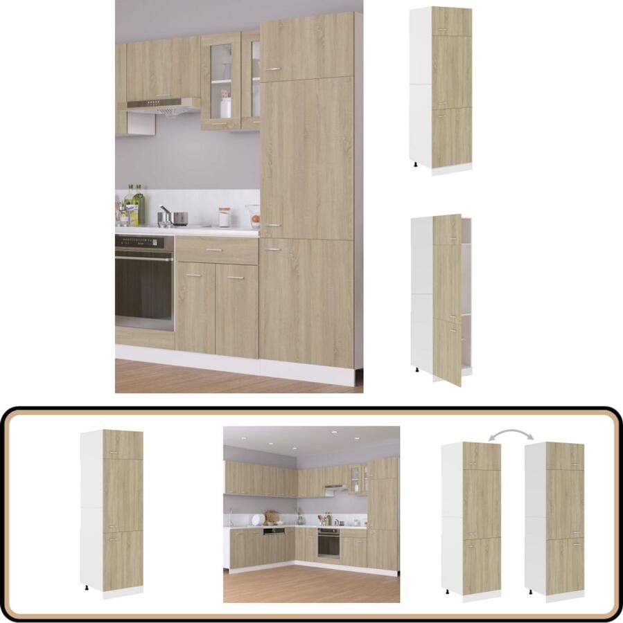 VidaXL Koelkastkast Sonoma Eiken 60x57x207 cm Keukenkast Opbergkast Sonomaeik Houten Kast Kookeilandkast