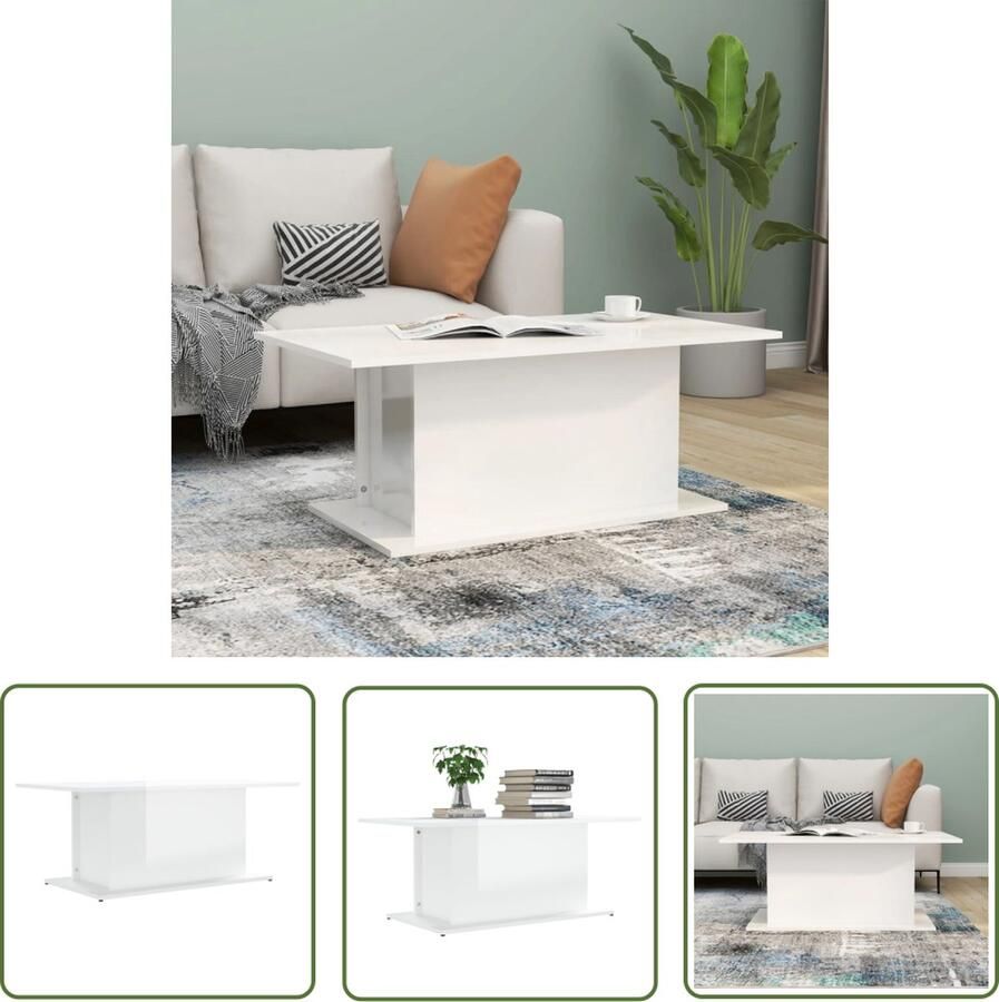 The Living Store Banktafel Hoogglans wit 102 x 55.5 x 40 cm Stevig tafelblad Montage vereist Salontafel Koffietafel Woonkamertafel Houten Tafel Wit Meubilair - Foto 2