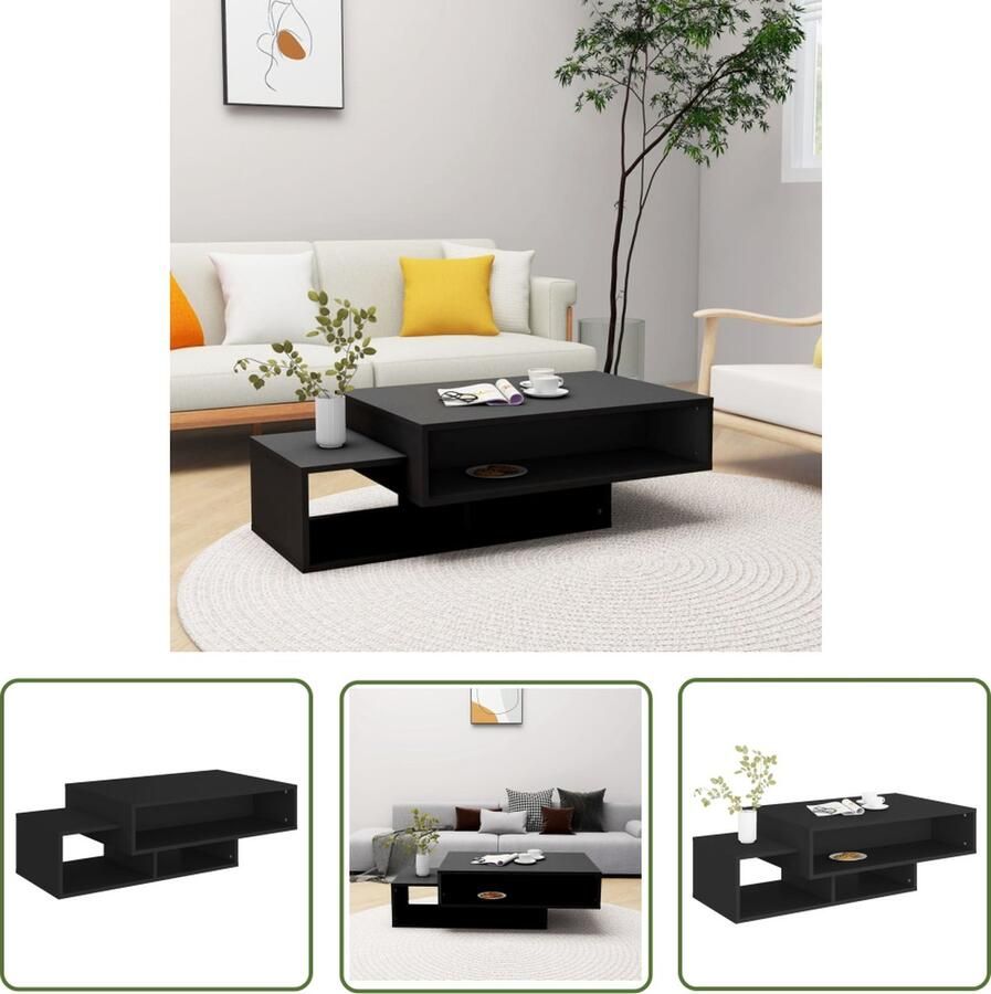 The Living Store Salontafel Zwart 105x55x32 cm Voldoende opbergruimte Salontafel Koffietafel Tv Tafellaar Houten Salontafel Zwarte Salontafel - Foto 2