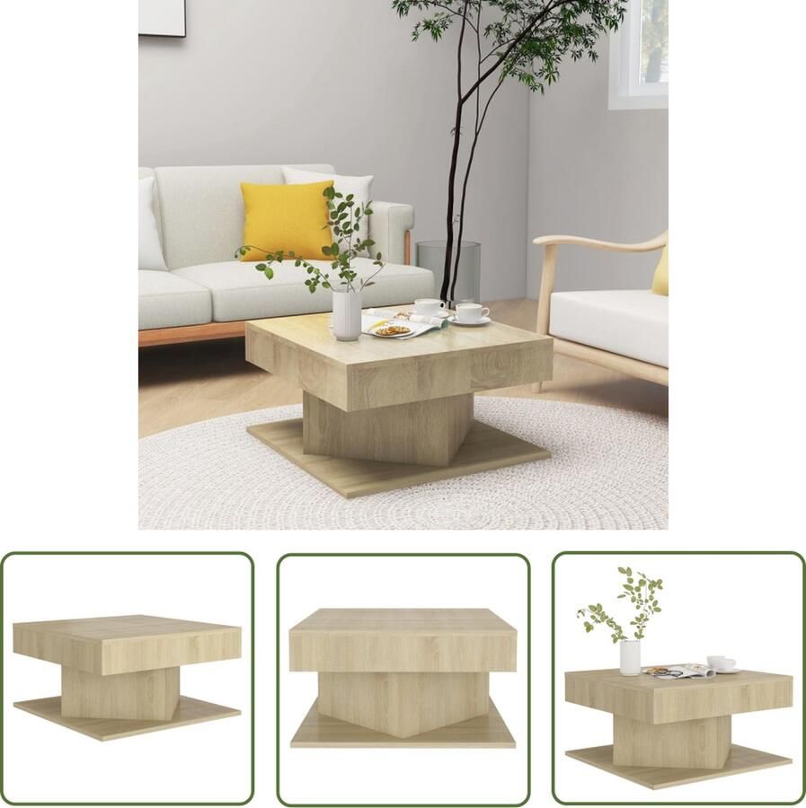 The Living Store Salontafel Sonoma Eiken Spaanplaat 57 x 57 x 30 cm Montage vereist Salontafel Koffietafel Houten Salontafel Spaanplaat Bruine Salontafel - Foto 2