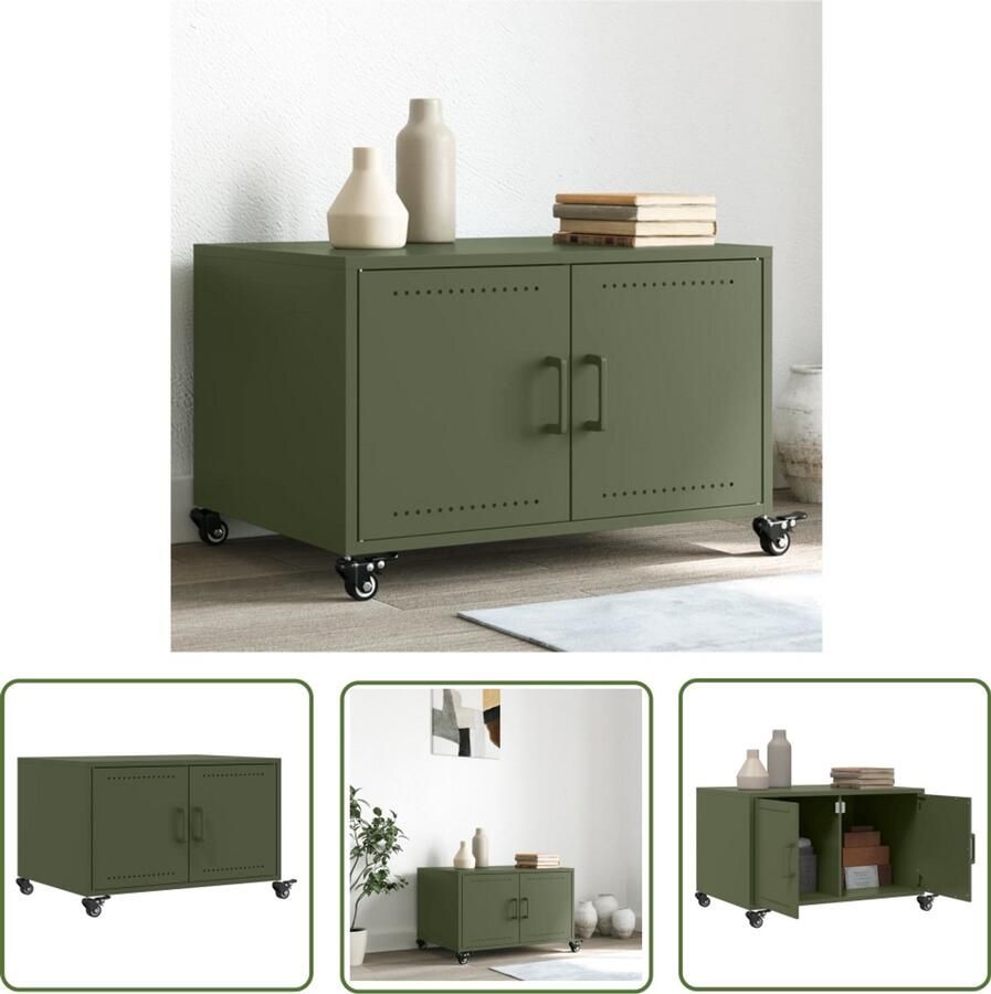 VidaXL Salontafel 68x50x43 5 cm staal olijfgroen Salontafel Koffietafel Houten Salontafel Industriële Salontafel Vintage Salontafel