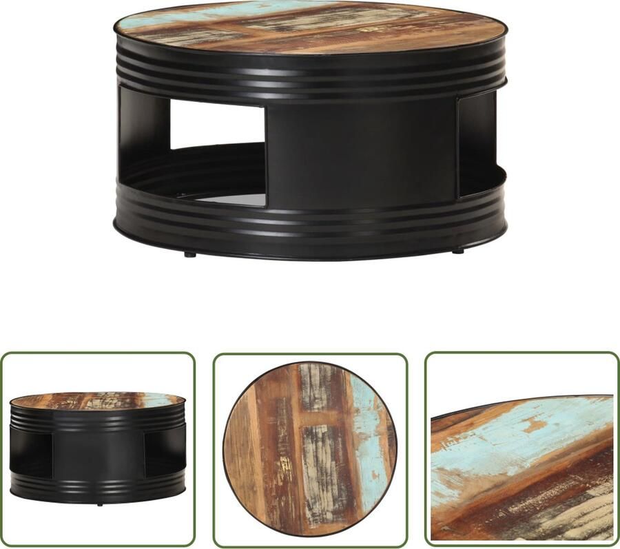 The Living Store Salontafel 68x68x36 cm massief gerecycled hout zwart Salontafel Koffietafel Vintage Meubilair Industriële Tafel Houtmeubel