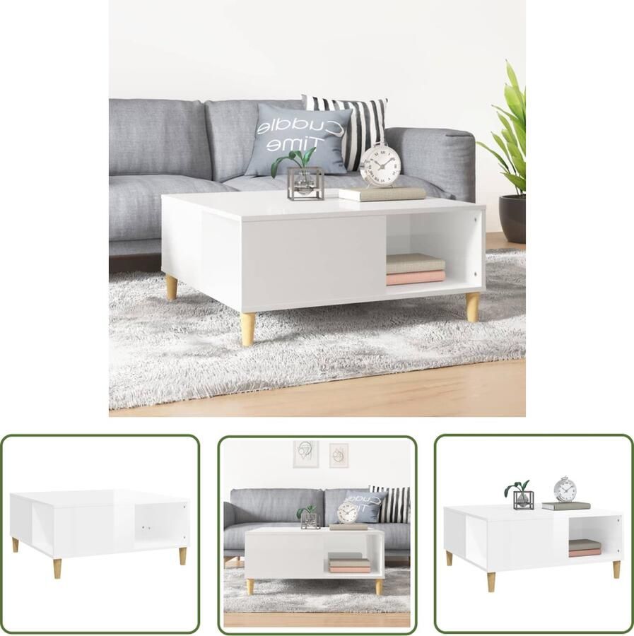 The Living Store Salontafel hoogglans wit 80x80x36.5 cm bewerkt hout en massief eucalyptushout Salontafel Koffietafel Houten Salontafel Hoogglans Tafellaar Wit Meubilair