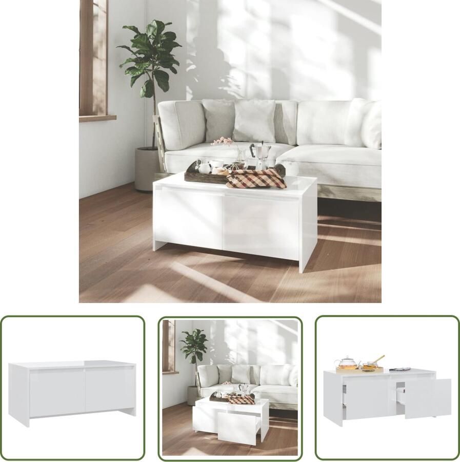 The Living Store Banktafel Modern Hoogglans wit Spaanplaat 90x50x41.5 cm Salontafel Koffietafel Banktafel Houten Salontafel Witte Salontafel - Foto 2