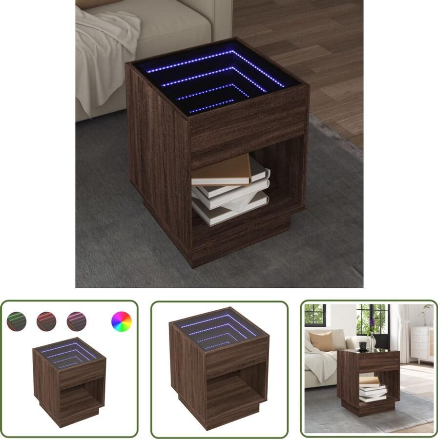 VidaXL Salontafel met Infinity LED 40x40x50 cm bruin eikenkleurig Salontafel Koffietafel Led Tafellamp Houten Salontafel Vintage Salontafel