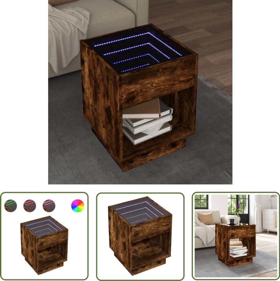 VidaXL Salontafel met Infinity LED 40x40x50 cm gerookt eikenkleurig Salontafel Koffietafel Led Tafellamp Infinity Lamp Houten Tafel