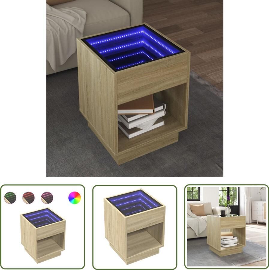 VidaXL Salontafel met Infinity LED 40x40x50 cm sonoma eikenkleurig Salontafel Koffietafel Tv Tafellaar Led Lamp Infinity Mirror