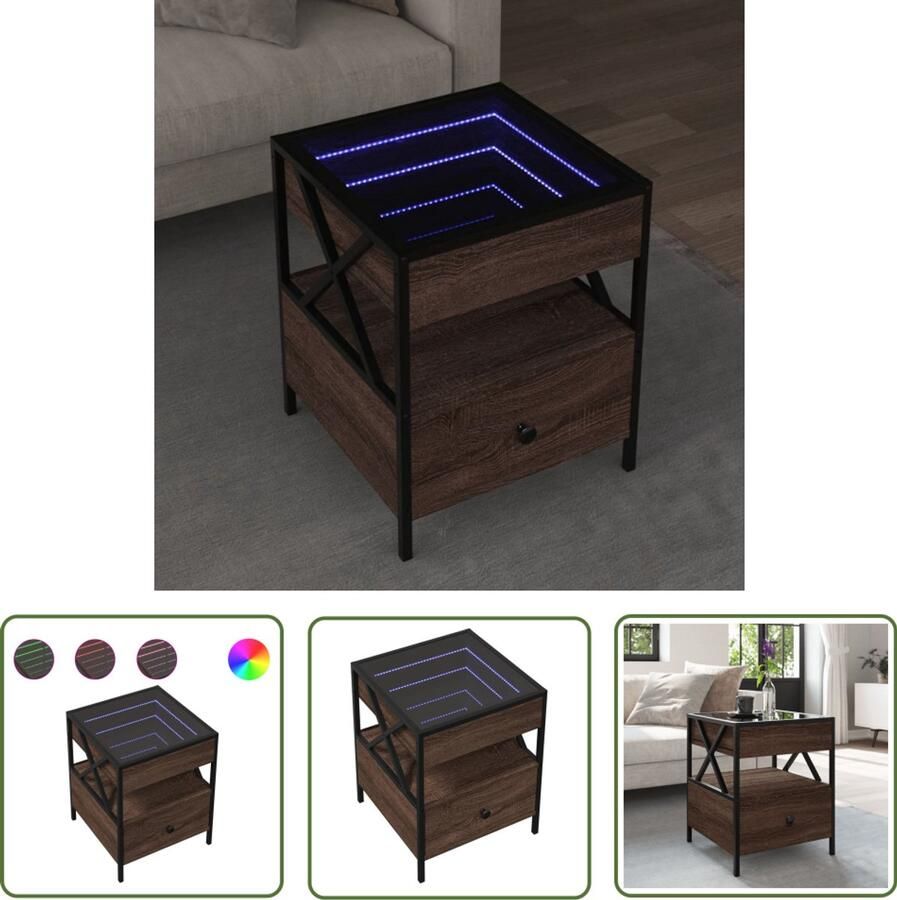 VidaXL Salontafel met Infinity LED 40x40x51 cm bruin eikenkleurig Salontafel Koffietafel Tv Tafellaar Led Lamp Infinity Mirror