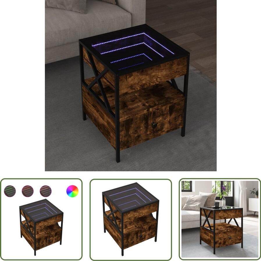 VidaXL Salontafel met Infinity LED 40x40x51 cm gerookt eikenkleurig Salontafel Koffietafel Led Tafellamp Infinity Mirror Houten Tafel