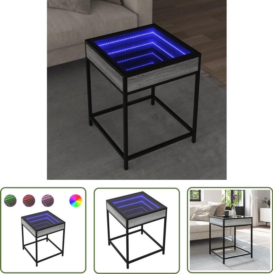 VidaXL Salontafel met Infinity LED 40x40x51 cm grijs sonoma eikenkleur Salontafel Koffietafel Led Tafellamp Infinity Mirror Houten Tafel