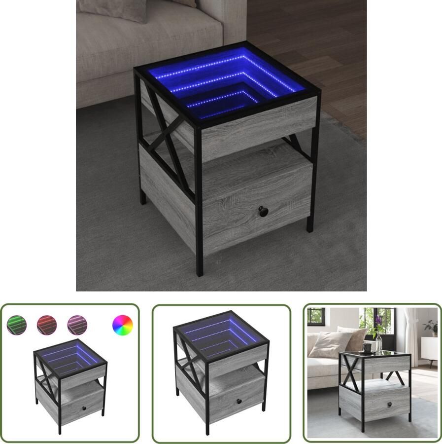 VidaXL Salontafel met Infinity LED 40x40x51 cm grijs sonoma eikenkleur Salontafel Koffietafel Tv Tafellaar Design Tafel Led Licht