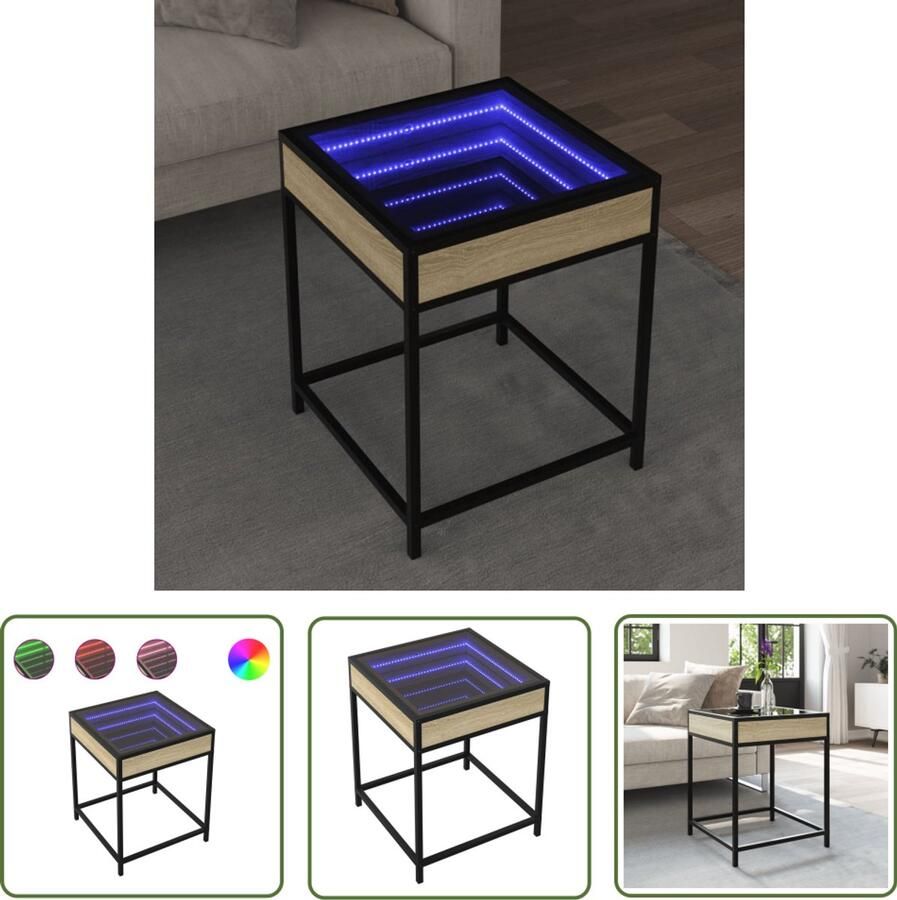 VidaXL Salontafel met Infinity LED 40x40x51 cm sonoma eikenkleurig Salontafel Koffietafel Tv Tafellaar Houten Tafel Led Licht