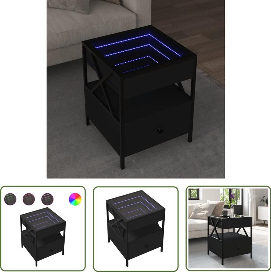 VidaXL Koffietafel Salontafel met Infinity LED 40x40x51 cm zwart Led Tafellamp Design Tafel Zwarte Salontafel