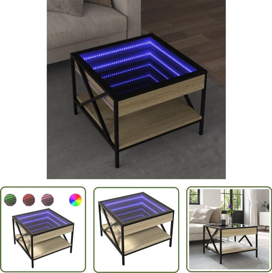 VidaXL Salontafel met Infinity LED 50x50x38 cm sonoma eikenkleurig Salontafel Koffietafel Tv Tafellaar Led Lamp Infinity Mirror