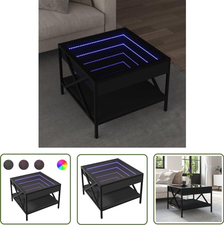 VidaXL Salontafel met Infinity LED 50x50x38 cm zwart Salontafel Koffietafel Led Lamp Infinity Mirror Zwarte Salontafel