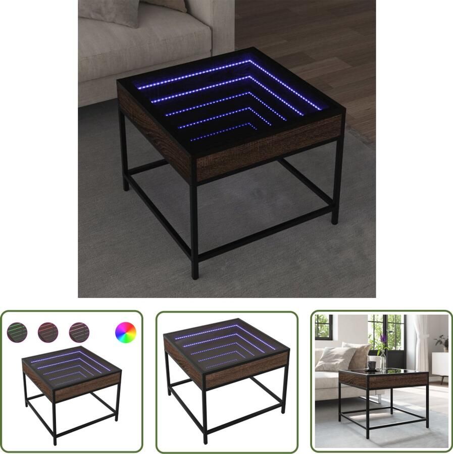 VidaXL Salontafel met Infinity LED 50x50x41 cm bruin eikenkleurig Salontafel Koffietafel Led Tafellamp Houten Tafel Design Tafel