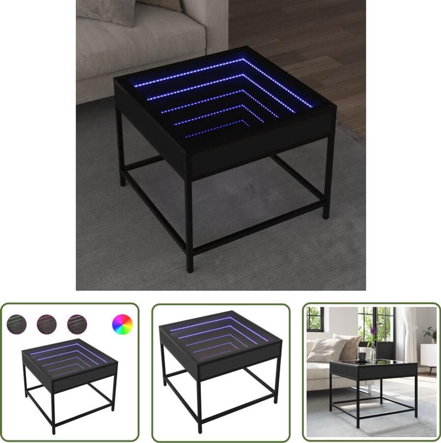 VidaXL Salontafel met Infinity LED 50x50x41 cm zwart Salontafel Koffietafel Led Tafellamp Infinity Mirror Houten Tafel