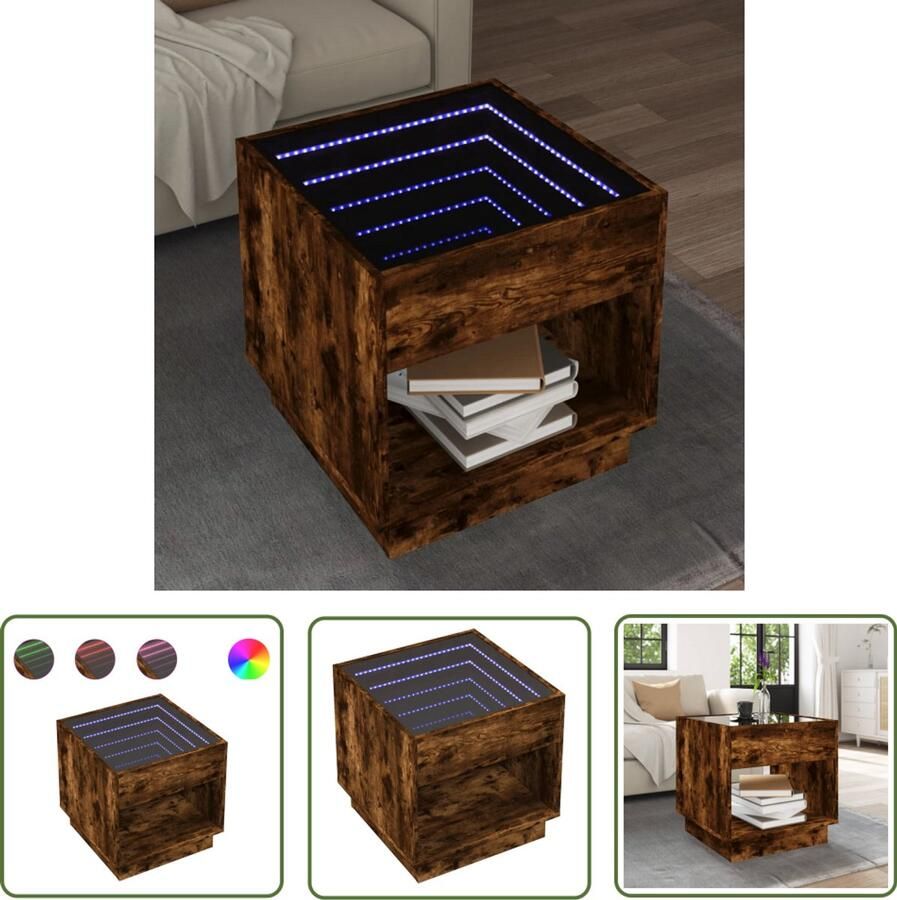 VidaXL Salontafel met Infinity LED 50x50x50 cm gerookt eikenkleurig Salontafel Koffietafel Led Tafellamp Infinity Mirror Living Room Furniture
