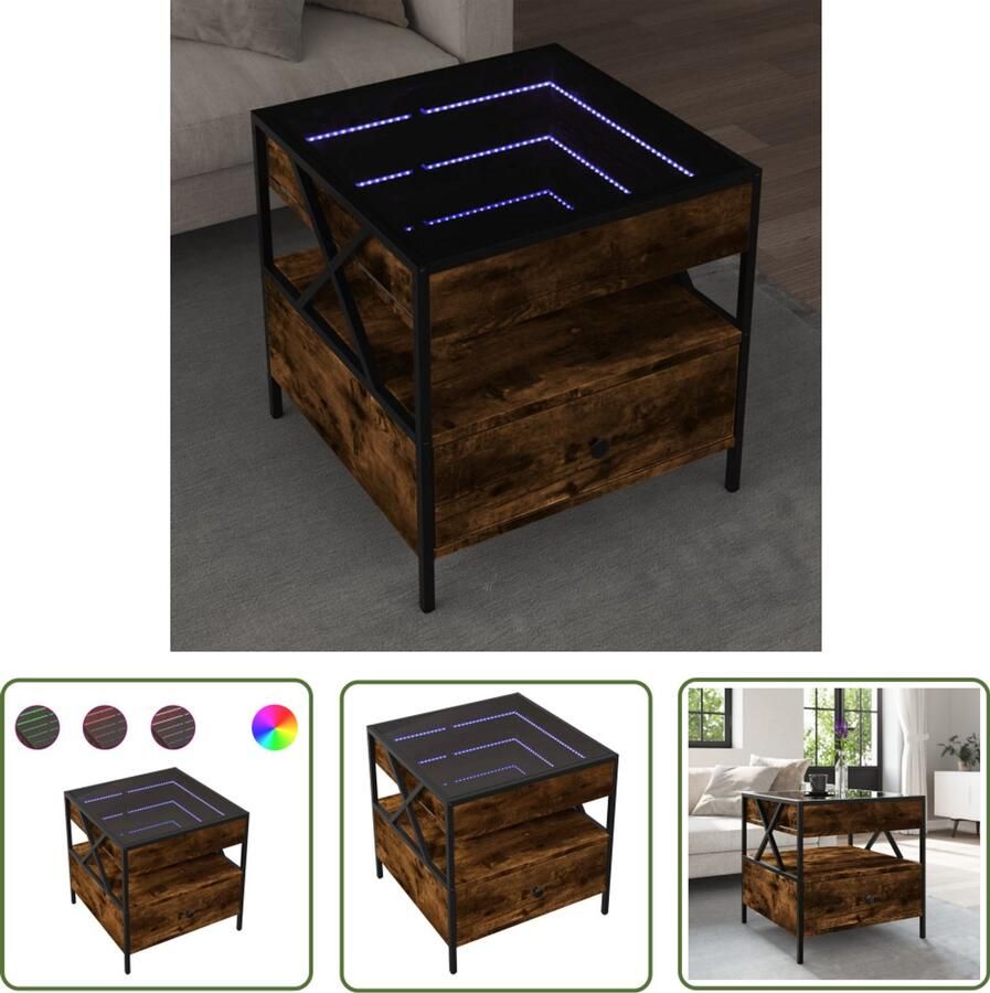 VidaXL Salontafel met Infinity LED 50x50x51 cm gerookt eikenkleurig Salontafel Koffietafel Led Tafellamp Houten Tafel Vintage Tafel