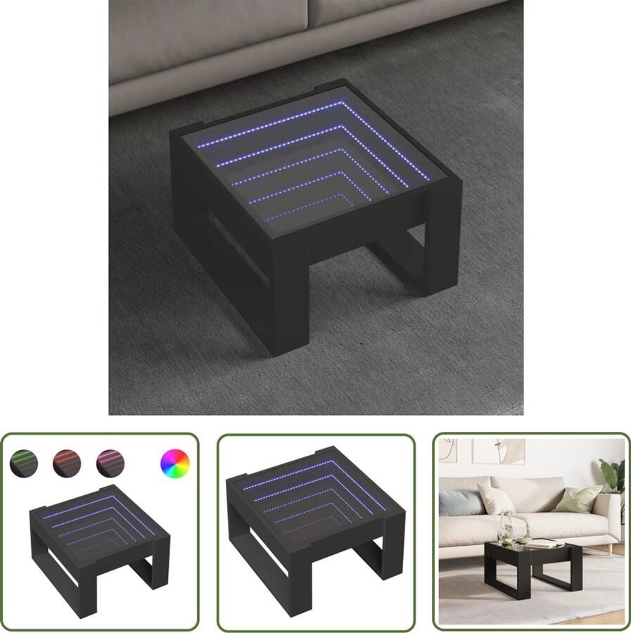 VidaXL Salontafel met Infinity LED 50x53x30 cm zwart Salontafel Koffietafel Led Tafellamp Design Meubel Modern Interieur