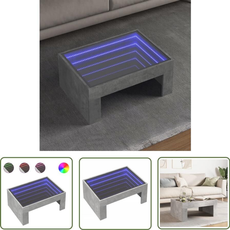 VidaXL Salontafel met Infinity LED 70x50x30 cm betongrijs Salontafel Koffietafel Tv Tafellaar Led Lamp Betongrijs