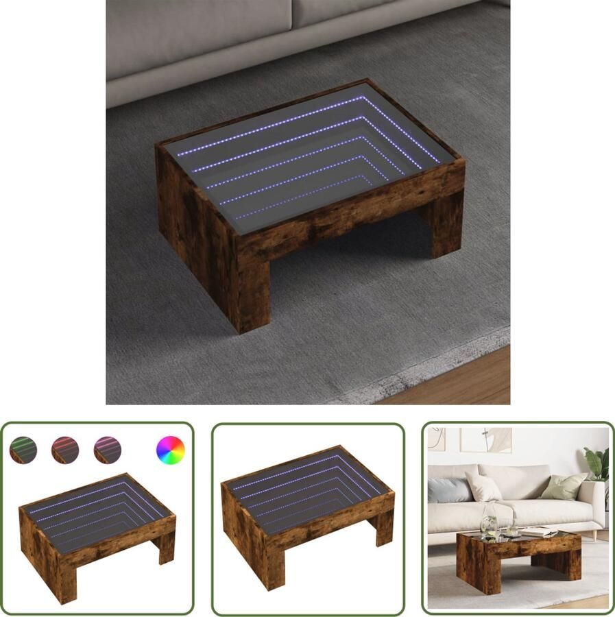 VidaXL Salontafel met Infinity LED 70x50x30 cm gerookt eikenkleurig Salontafel Koffietafel Tv Tafellaar Led Lamp Infinity Mirror