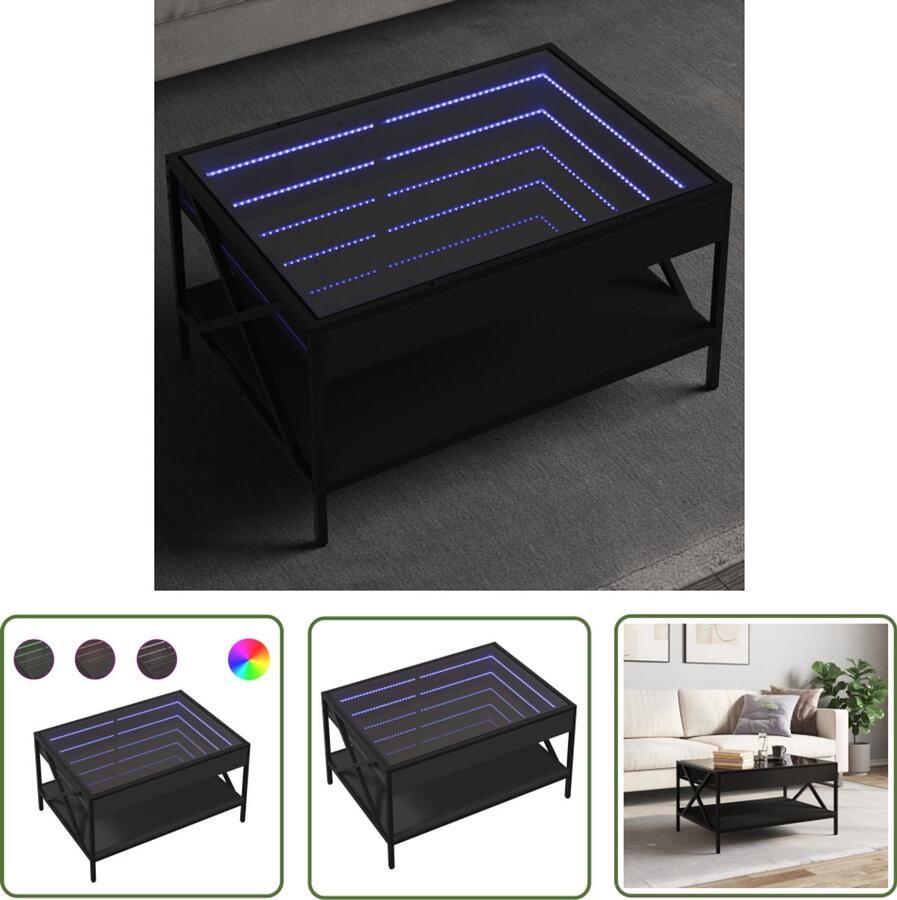 VidaXL Salontafel met Infinity LED 70x50x38 cm zwart Salontafel Koffietafel Led Tafellamp Modern Interieur Houten Tafel