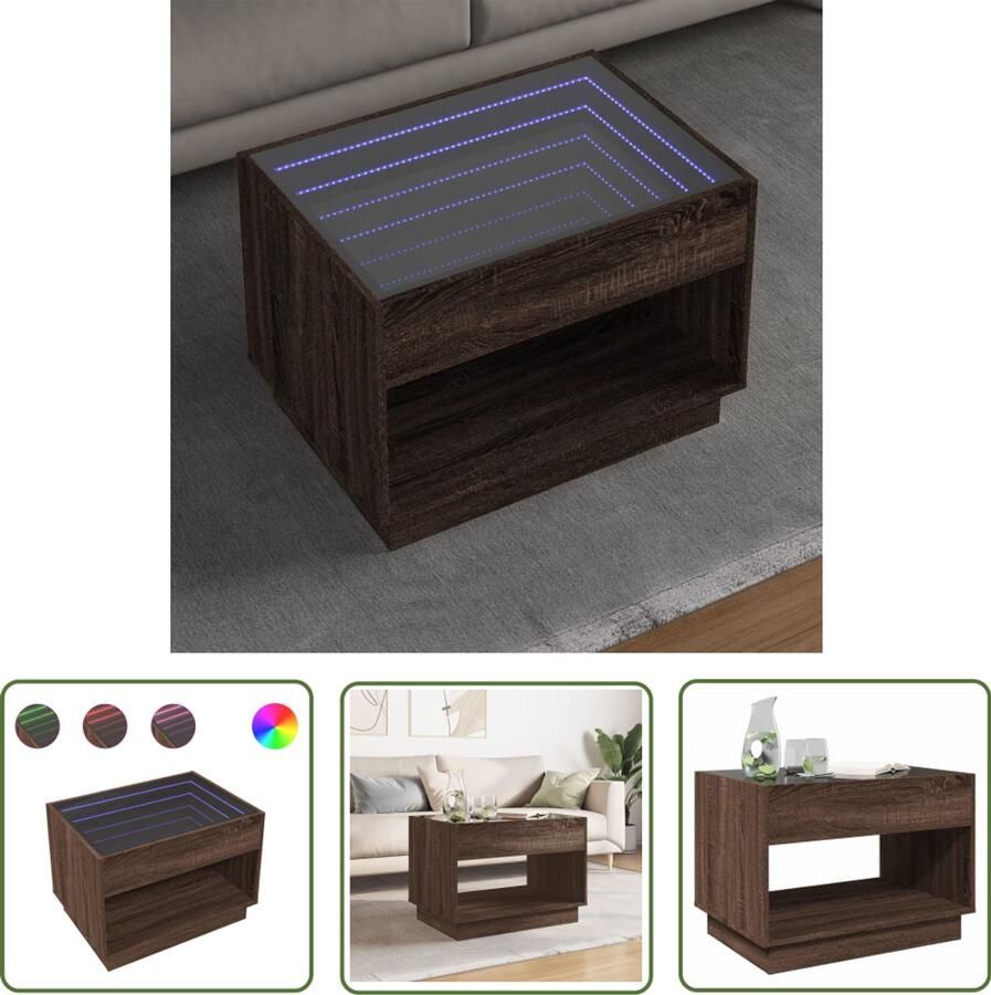 VidaXL Salontafel met Infinity LED 70x50x50 cm bruin eikenkleurig Salontafel Koffietafel Led Lamp Infinity Mirror Houten Tafel