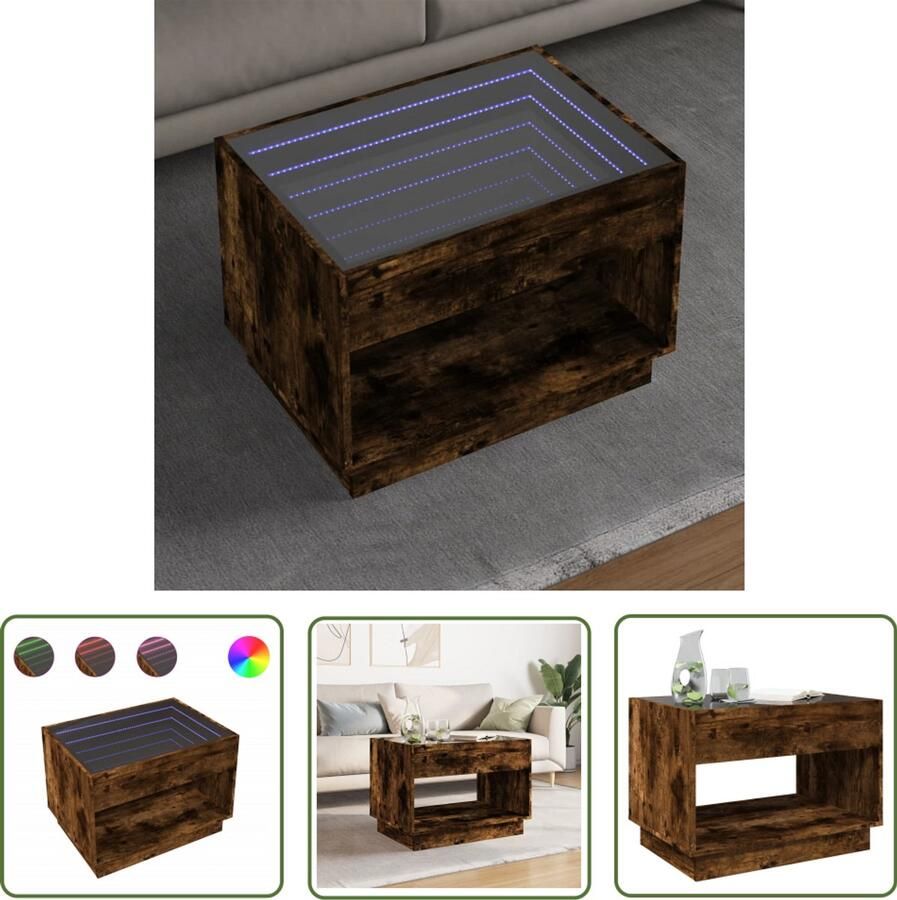 VidaXL Salontafel met Infinity LED 70x50x50 cm gerookt eikenkleurig Salontafel Koffietafel Led Tafellamp Houten Tafel Modern Interieur
